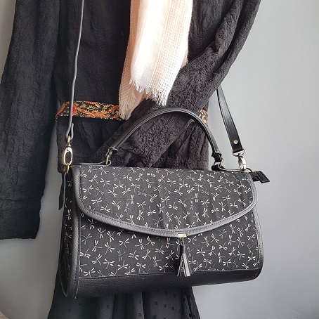 satchel - zipper closure - Tombo black beige - black faux leather